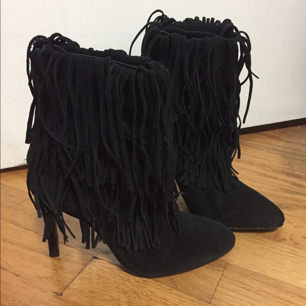 Zara suede fringe heel booties